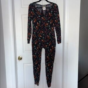 Sho Sho Christmas Sloth Candy Cane Onesie Pajamas Headband Black Red Size M